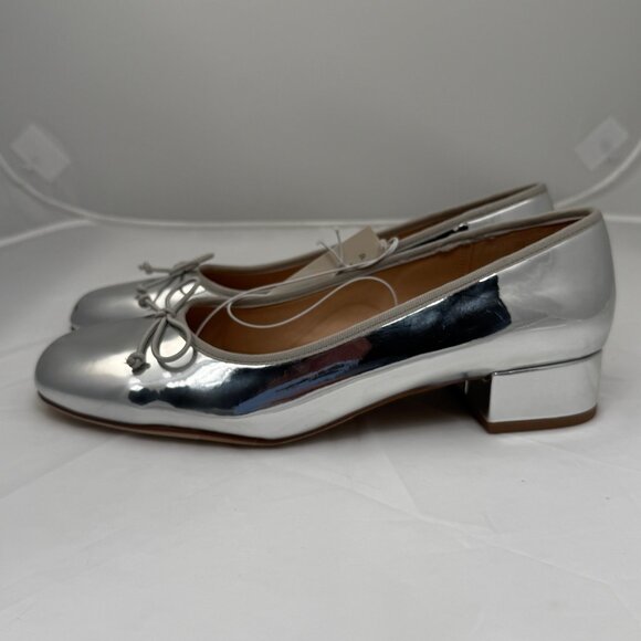 a new day Shoes - A New Day Womens Silver Ballet Flats Size 8.5 Shiny Finish Round Toe Bow Accent